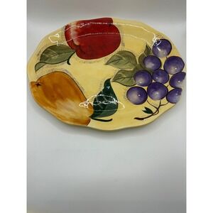 HomeTrends Verdona Fruit Ceramic Serving Platter Apple Pear Grapes Yellow 13in